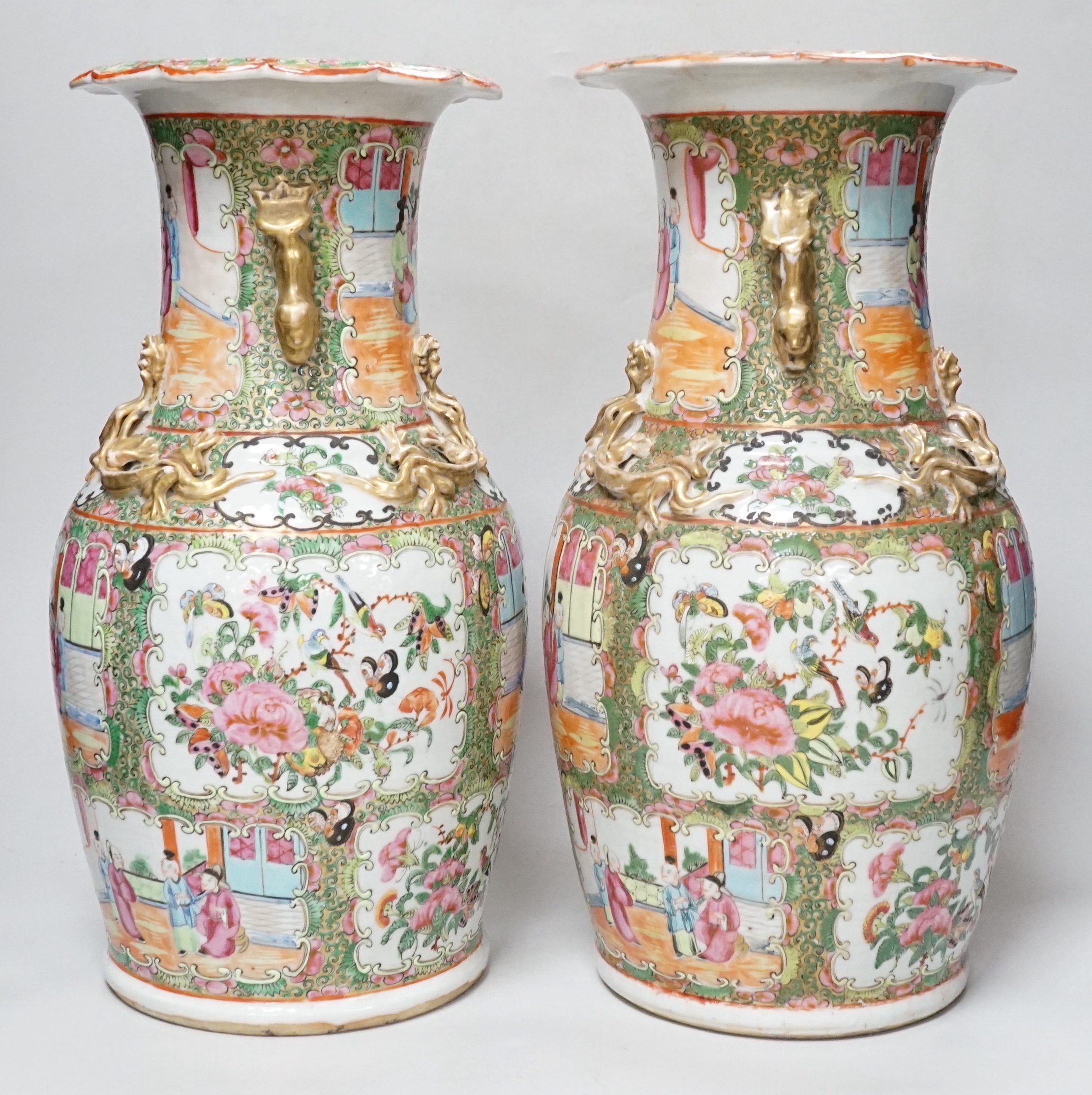 A pair of 19th century Chinese famille rose vases, 35cm